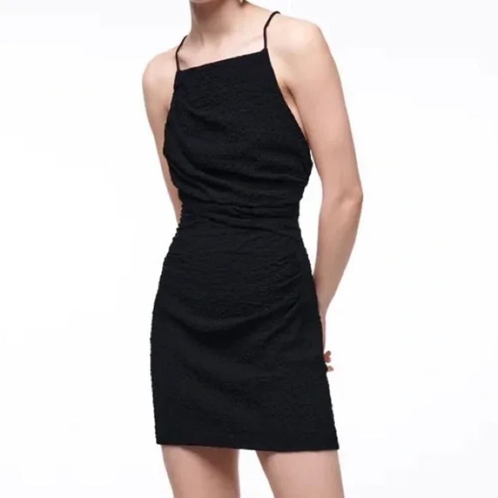 Zara XS Textured Drape Mini Dress Black Tank Little Black Dress Classic